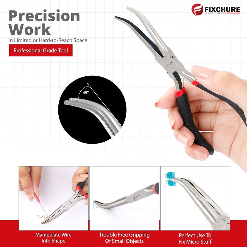 Fixchure كماشة أنف إبرة 2 قطعة 6 بوصة - فولاذ كربوني ثقيل، معزولة، غير مسننة، كماشة أنف طويلة مع طلاء PVC وتشطيب مقاوم للصدأ - Image 5